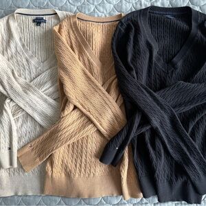 Tommy Hilfiger V-Neck Sweater Trio - Cream, Tan, Black